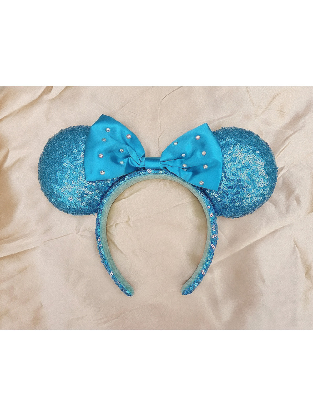 Cinderella Blue Rhinestone Bow Sequined Minnie Mouse Ears Headband